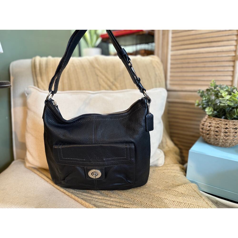 Coach Penelope Pebbled Leather Soho Convertible Bag Black F19045